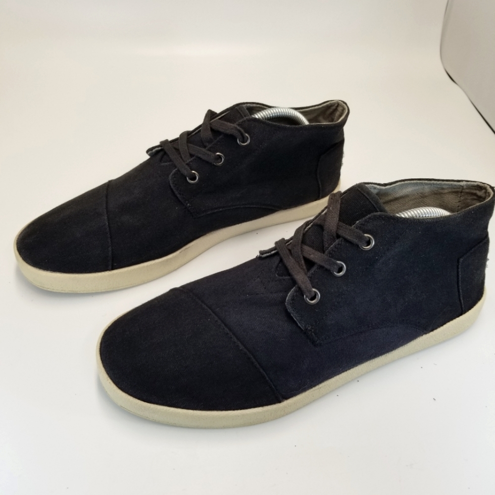 Toms Paseo Mens Size 10 Black Canvase Lace Up Fashion Mid High Tops Sneakers